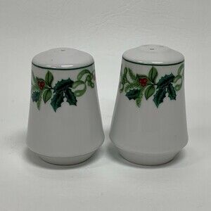 Holly Berries Salt Pepper Shakers White Porcelain Vintage